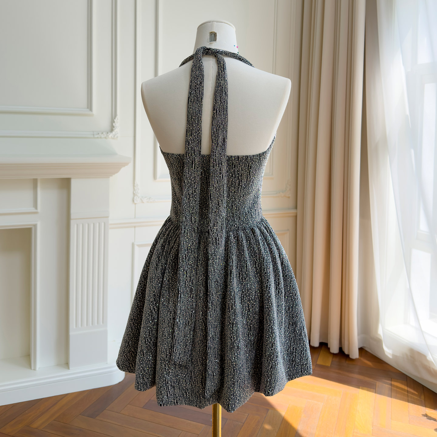 Sweet & Edgy Grey Halter Neck Skater Dress69782