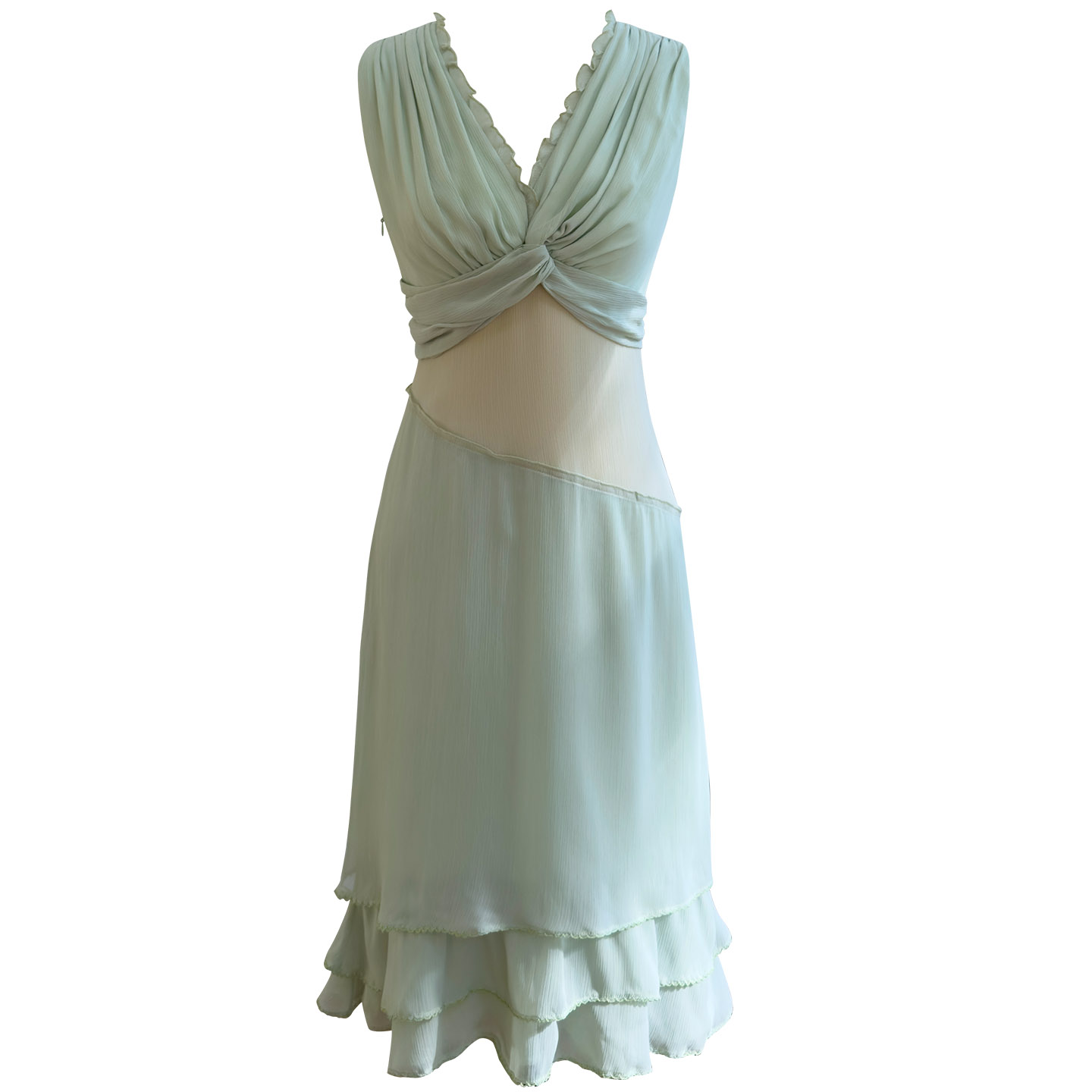 Light Mint Green Waist-Cinching Sleeveless Dress69767